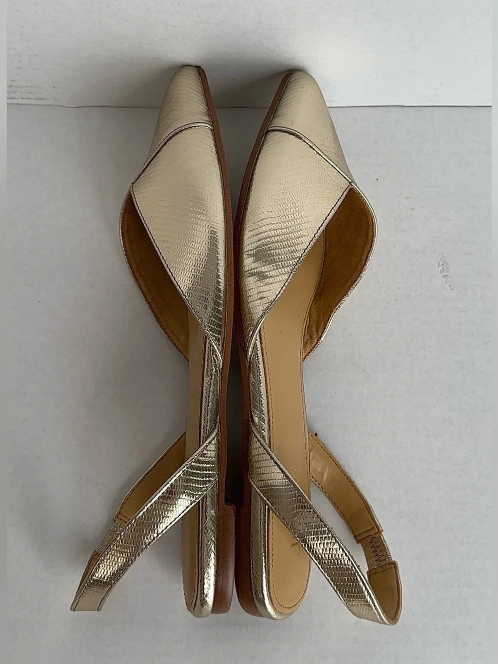 Crew Factory Metallic Gold Lizard Slingback Flats Pointed Toe Women’s 7.5
